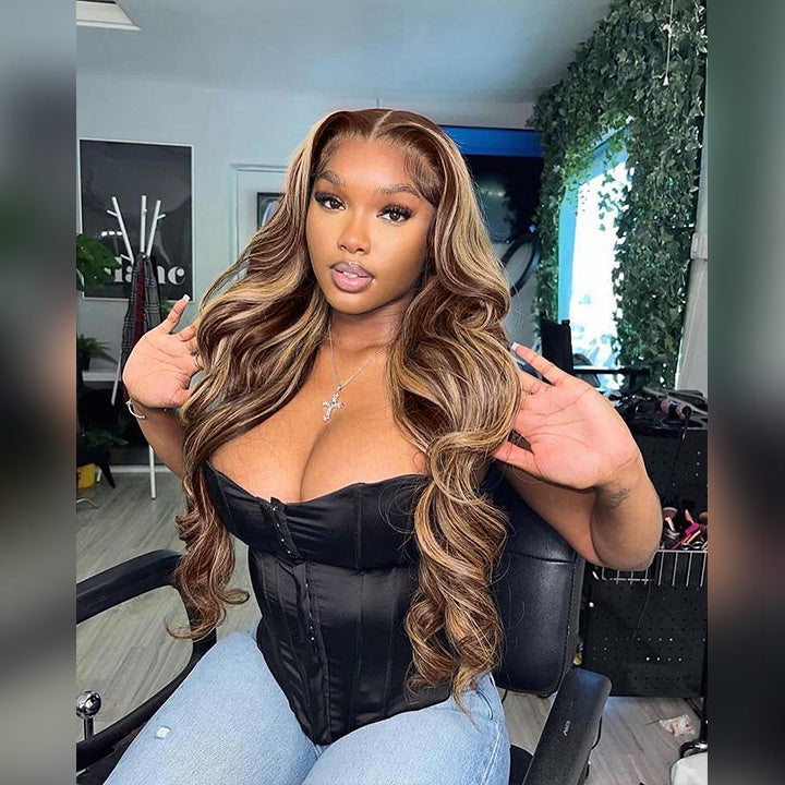 SUPER DEAL ! Blonde Highlight Colored 13x6 Transparent Lace Front Human Hair Wigs