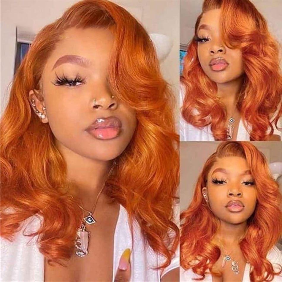 Premium 10A 210% Density Ginger Orange Colored 13x6 Lace Front Wig 6x5 Glueless Ready To Wear Human Hair Wig
