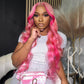 Customized Highlight Pink With Rose Red Colored 13x6 Lace Front Human Hair Wigs