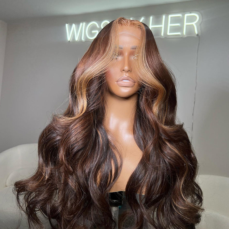 Highlight Customized Brown Colored 13x6 Lace Closure Front Wig 5x5 Ready Go Human Hair Wigs