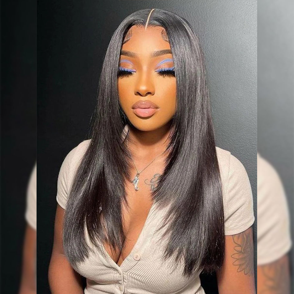 4 Colors Available Layered Cut Human Hair Wigs Straight Elegant Hairstyle