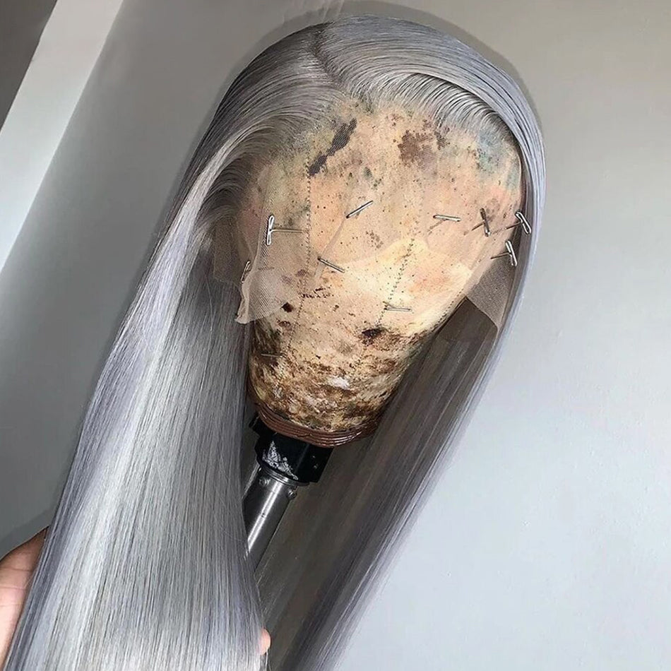 210% Density Silver Gray Colored 13x6 Lace Front Human Hair Wigs