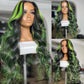 Highlight Black With Green 13x6 Lace Closure Front Wig 5x5 Glueless Ready To Go Human Hair Wigs Body Wave