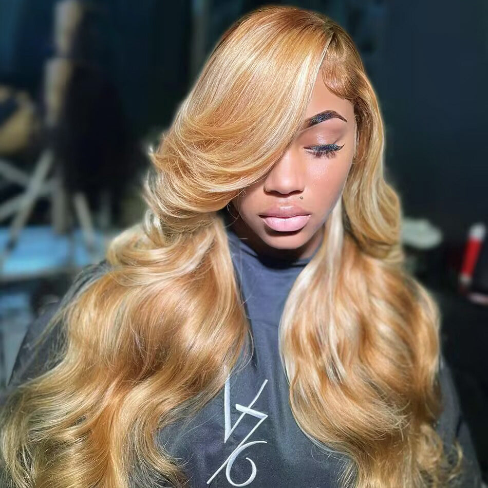 Balayage Ginger Blonde Colored HD Transparent 13x6 Lace Front Straight Human Hair Wigs