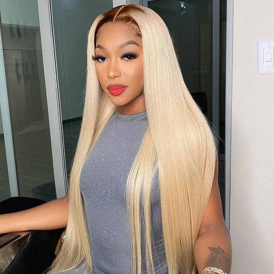 Ombre Blonde Color #4/613 HD Transparent 13x6 Lace Front Human Hair Wig