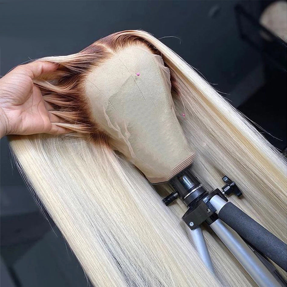 Ombre Blonde Color #4/613 HD Transparent 13x6 Lace Front Human Hair Wig