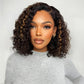 Brown Highlights Colored Short Deep Wave Glueless Human Hair Bob Wigs