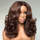 250% Density Curtain Bangs Layered Cut  Brown Colored Glueless Lace Wig