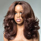 250% Density Curtain Bangs Layered Cut  Brown Colored Glueless Lace Wig