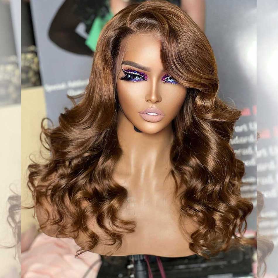 Luxurious Double Drawn 250% Density 13x6 Lace Front Human Hair Wigs Honey Brown Colored Wigs Chest Length