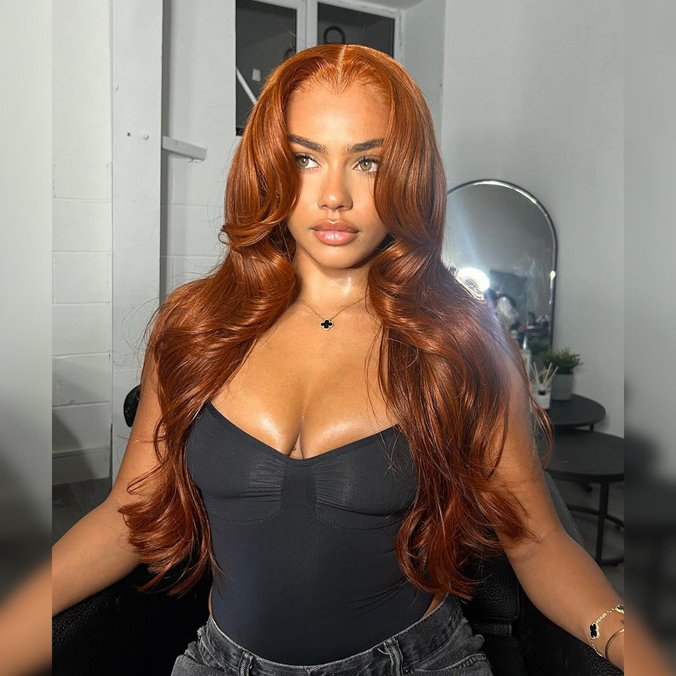 Copper Colored 13x6 Lace Closure Front Wig 5x5 Glueless Ready To Go Human Hair Wigs Body Wave