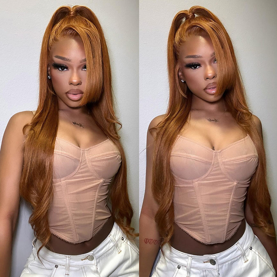 Ginger Colored 13x6 HD Transparent Lace Front Wig 5x5 Glueless Ready To Go Brazilian Straight Hair Queenleora Recommend