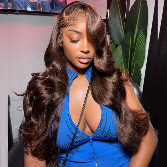 Premium 10A 210% Density Undetectable HD Lace Chocolate Brown Colored Human Hair Wigs Body Wave