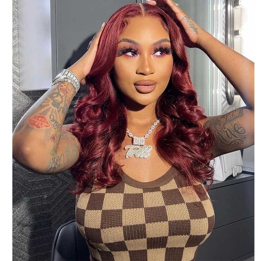 13x6 Lace Front Wig 5x5 Glueless Ready To Go Human Hair Wigs 99J Burgundy Colored Wigs Chest Length