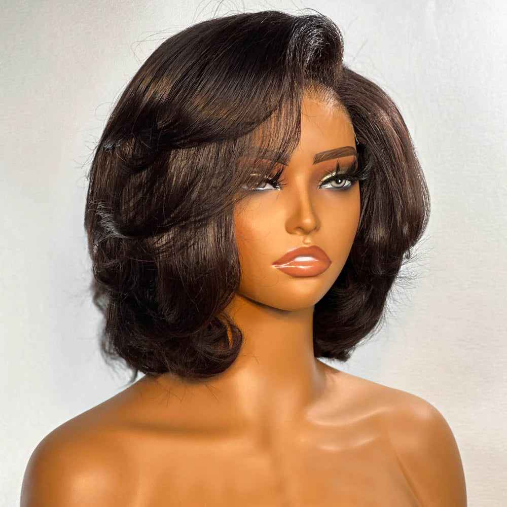 Trendy Side Part Layered Cut Blowout Bob Glueless Lace Wig-012