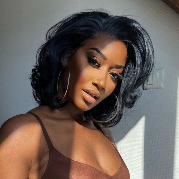 Trendy Side Part Layered Cut Blowout Bob Glueless Lace Wig-012