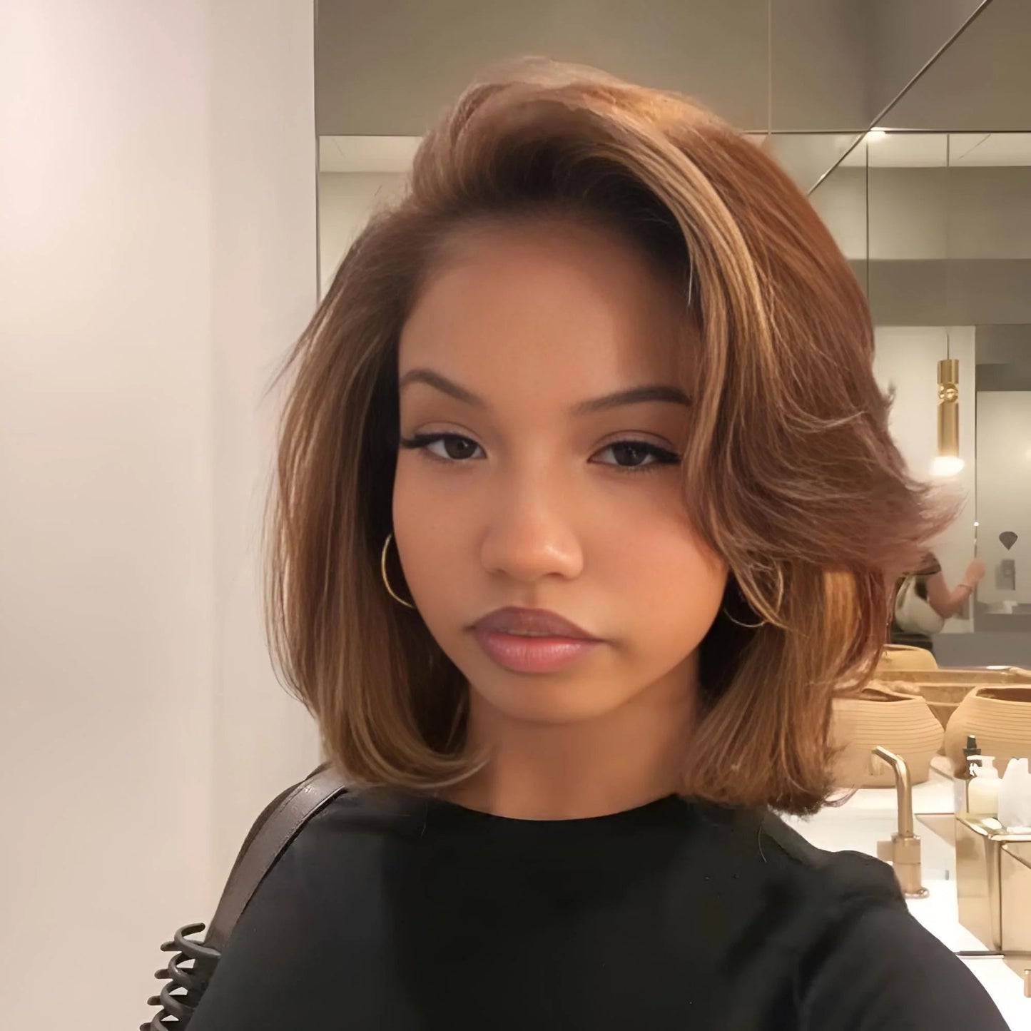 Trendy Side Part Layered Cut Blowout Bob Glueless Lace Wig-012