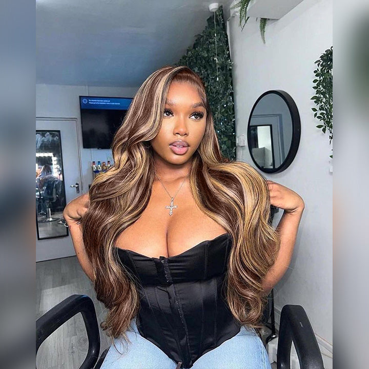 SUPER DEAL ! Blonde Highlight Colored 13x6 Transparent Lace Front Human Hair Wigs