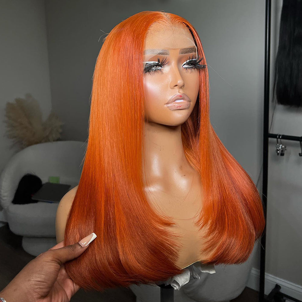 Hairstyle Works Orange Colored Elegant 13x6 Lace Front Wig 5x5 Glueless Lace Closure Ready To Wear Human Hair Wigs