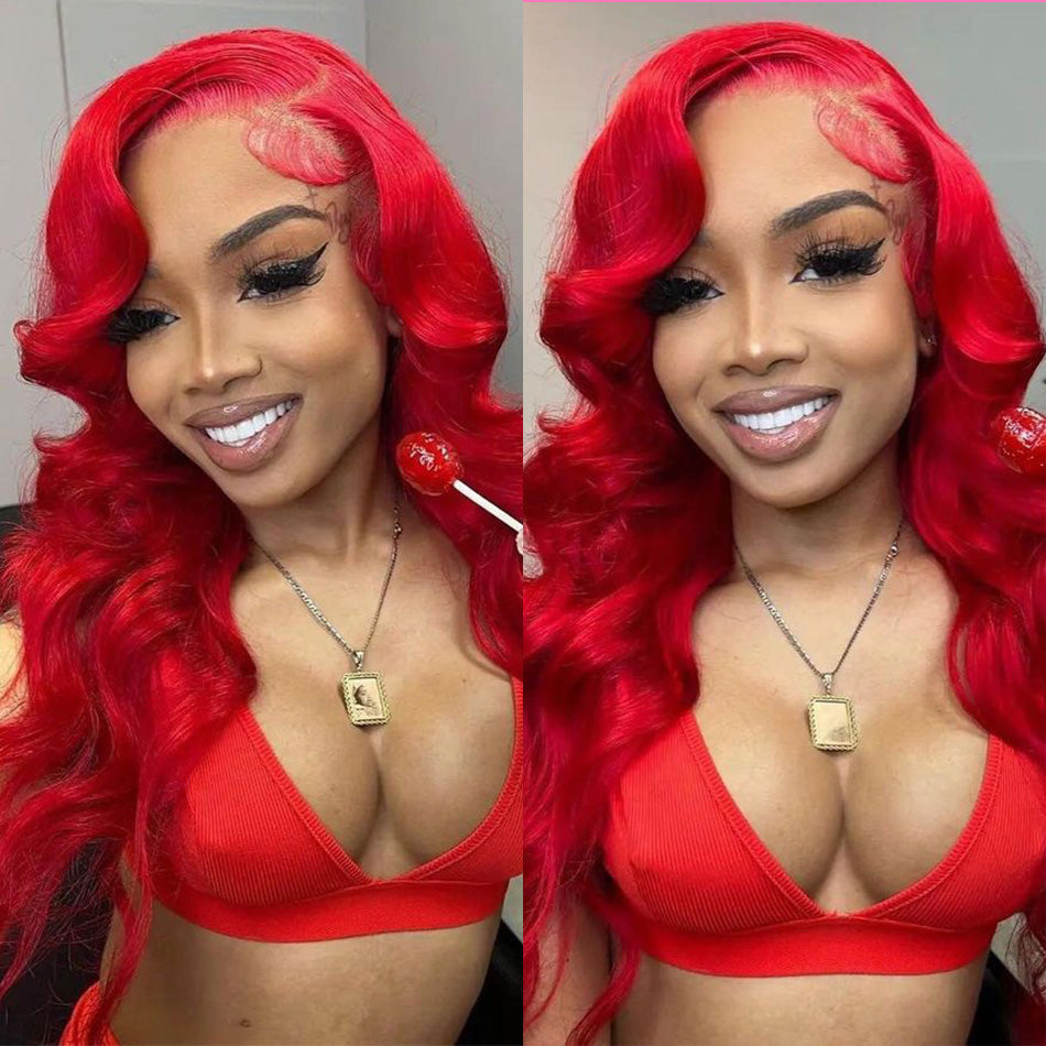 SUPER DEAL ! Hot Red Colored 13x6 Transparent HD Lace Front Human Hair Wigs