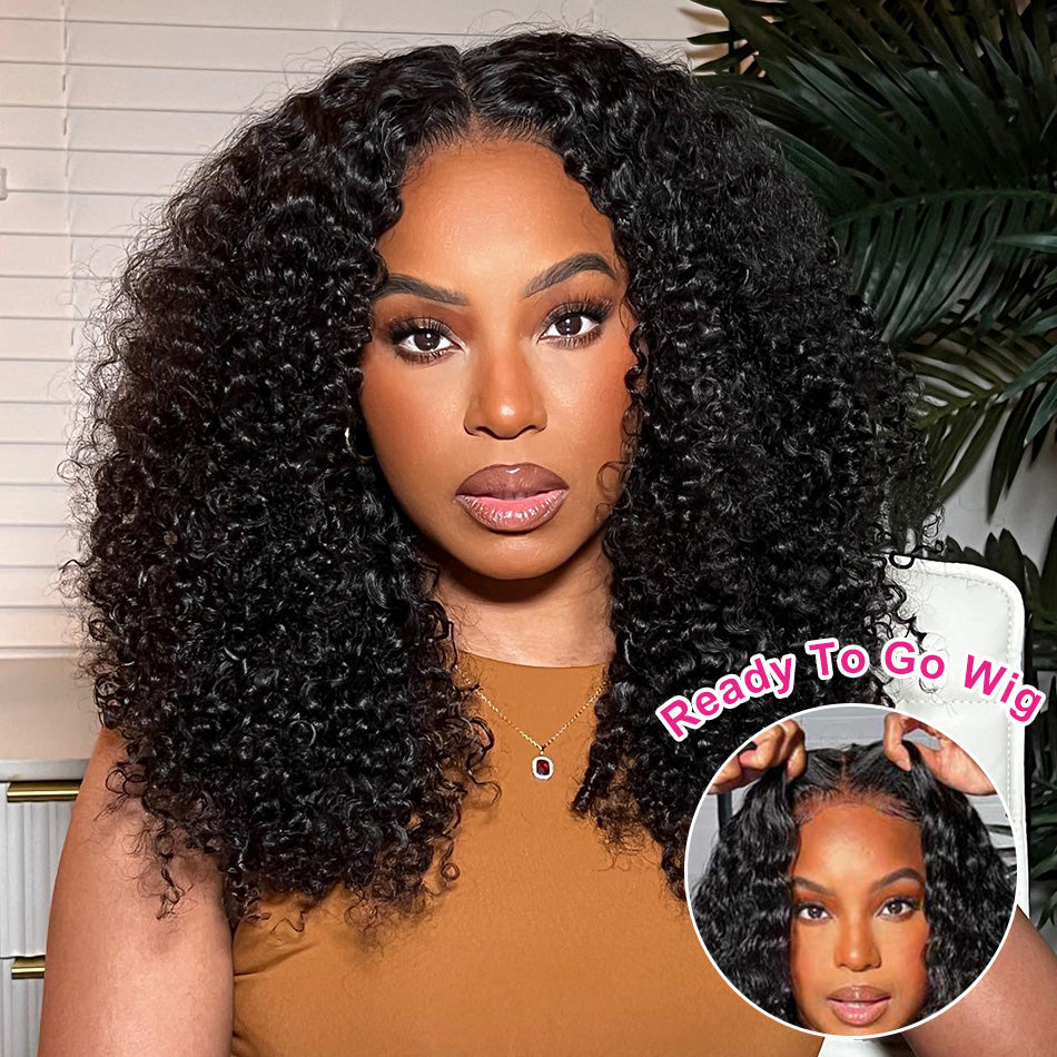 Premium 10A Pre Plucked 6x5 Glueless Lace Closure Wig Kinky Curly Ready To Wear Human Hair Wigs-064