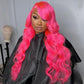 Special Customized Rose Red Colored HD Transparent 13x6 Lace Front Human Hair Wigs