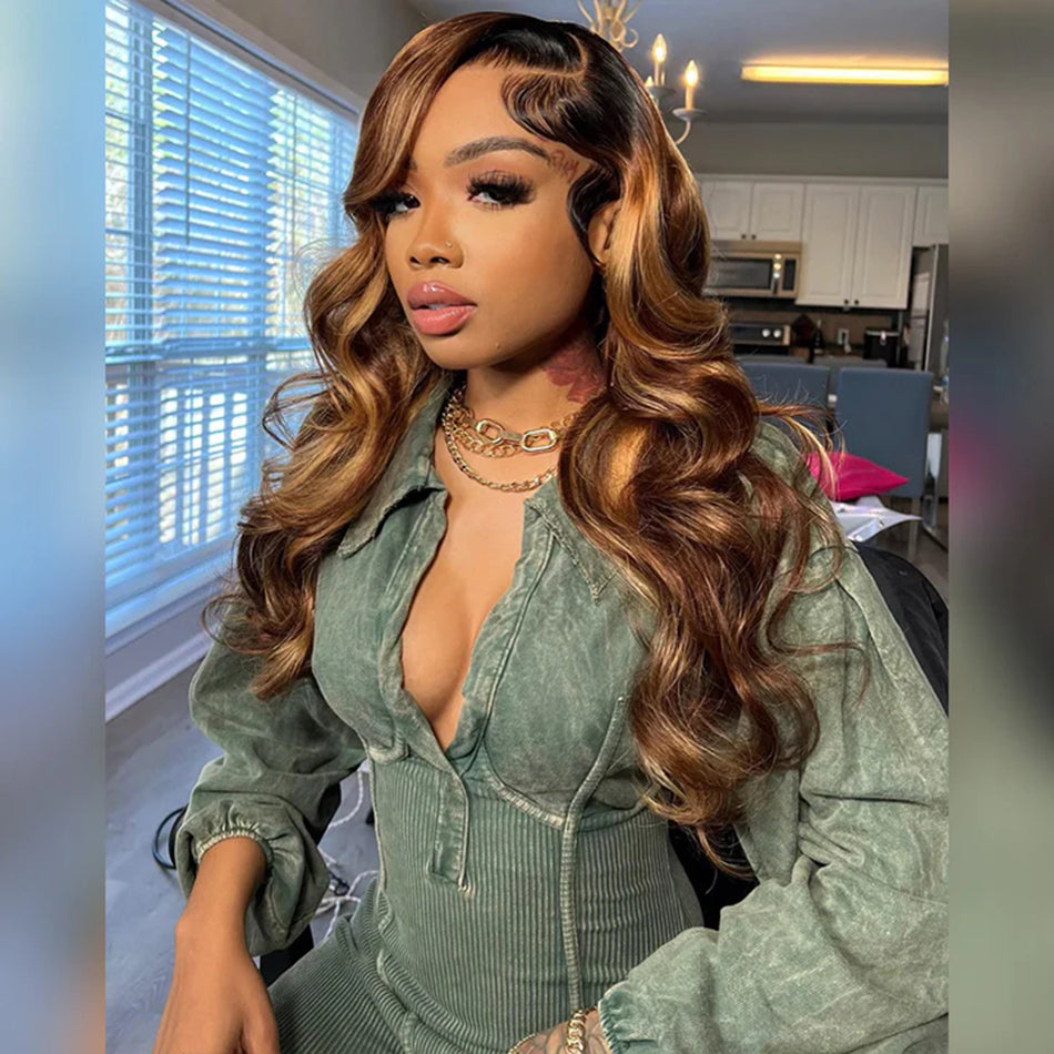 Premium 10A 210% Density Highlight 4/27# Colored Undetectable HD 5x5 13x4 Full Lace Frontal Closure Straight Human Hair Wigs