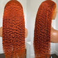 Ginger Orange Colored  13x6 Lace Front Closure Wig 5x5 Glueless Ready To Go Curly Human Hair Wigs