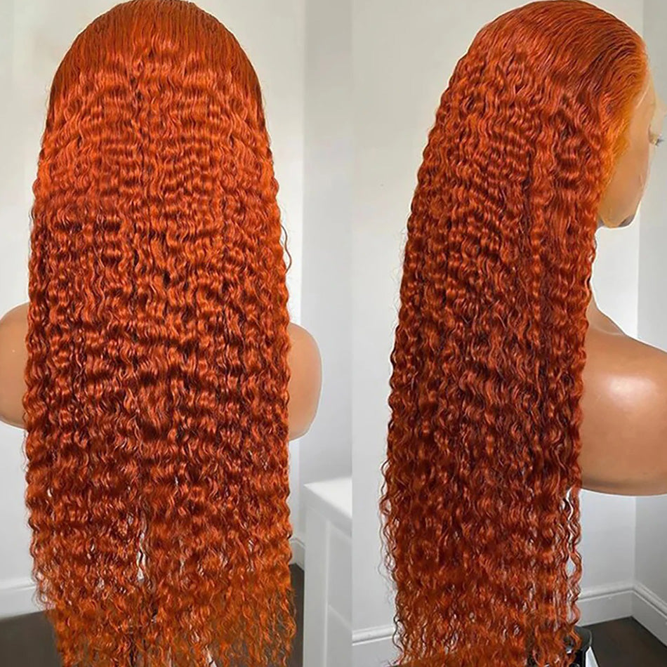 Ginger Orange Colored  13x6 Lace Front Closure Wig 5x5 Glueless Ready To Go Curly Human Hair Wigs