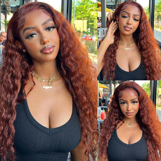 Premium 10A 210% Density Reddish Brown 13x6 Lace Front Closure Wig 6x5 Glueless Ready To Go Human Hair Wigs