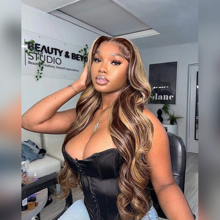 SUPER DEAL ! Blonde Highlight Colored 13x6 Transparent Lace Front Human Hair Wigs