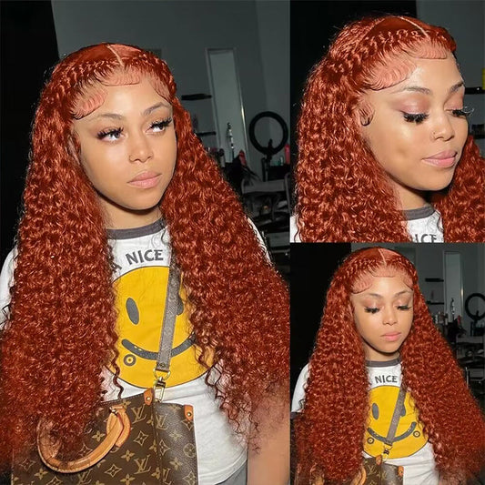 Ginger Orange Colored  13x6 Lace Front Closure Wig 5x5 Glueless Ready To Go Curly Human Hair Wigs