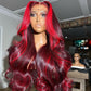 Highlight Burgundy With Red Colored 13x6 Lace Front Closure Wig 5x5 Glueless Ready To Go Human Hair Wigs