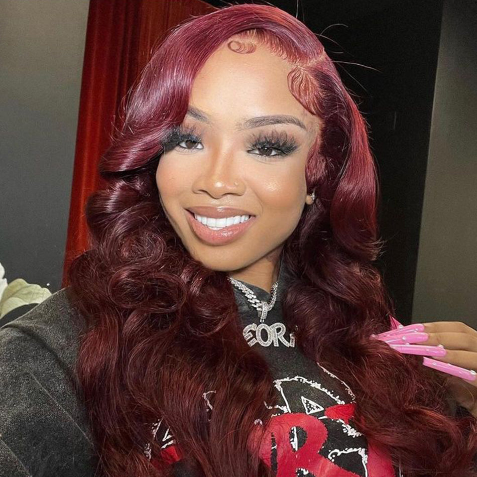 SUPER DEAL ! 99J Burgundy HD Transparent 13x6 Lace Front Human Hair Wigs 5x5  Lace Glueless Ready Go Wig Body Wave
