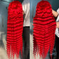 210% Density Bright Red Colored HD Transparent Lace Front 13x6 Brazilian Human Hair Wig