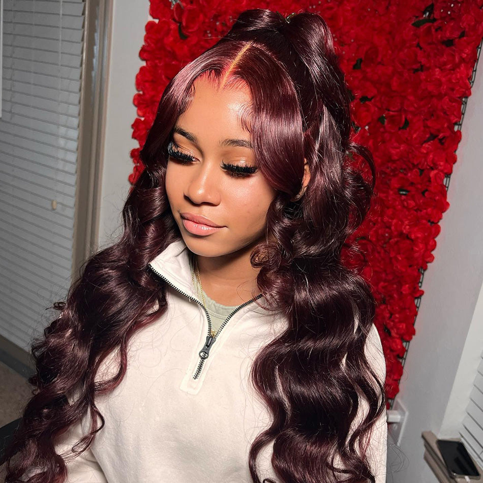 Dark Purple Colored  13x6 Lace Front Closure Wig 5x5 Glueless Ready To Go Human Hair Wig