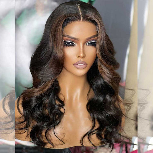 Hairstylist Works Double Drawn 250% Density 5x5 Glueless Lace Closure Highlights Brown Colored Put On And Go Human Hair Wigs