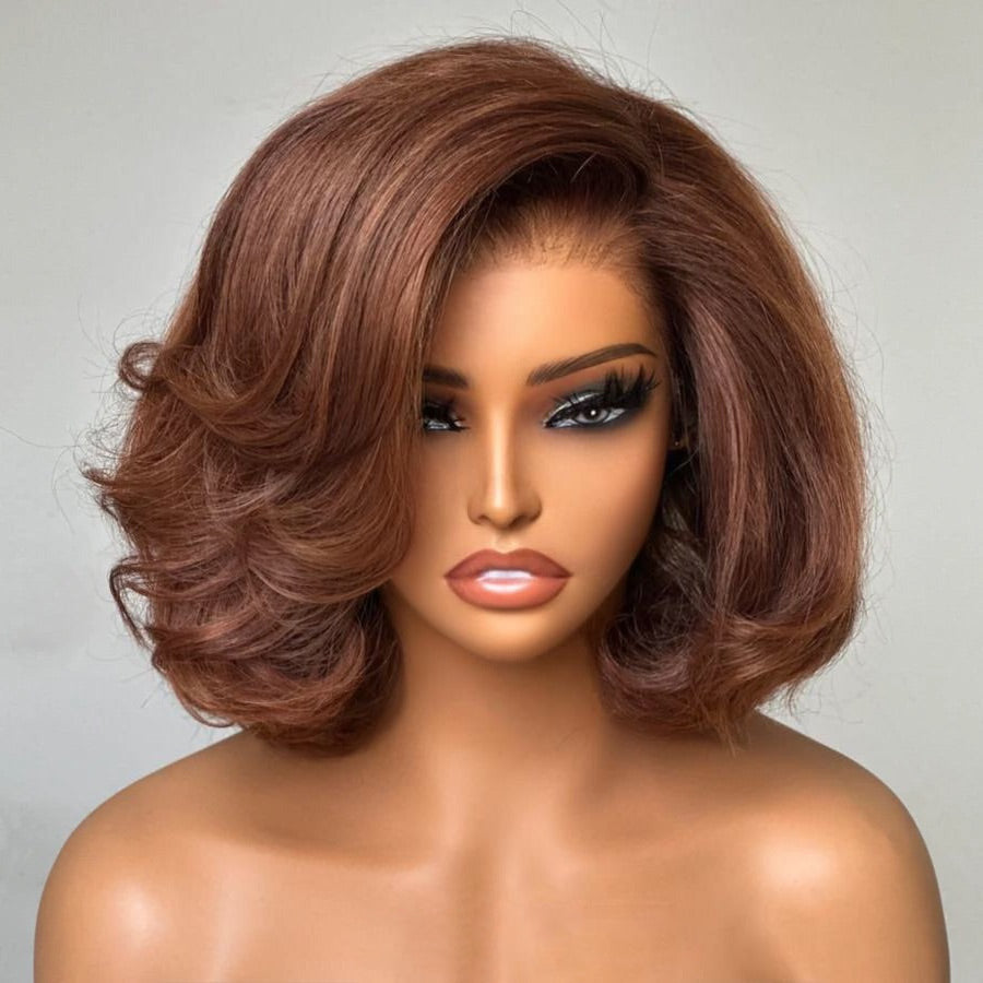Trendy Side Part Layered Cut Blowout Bob Glueless Lace Wig-012