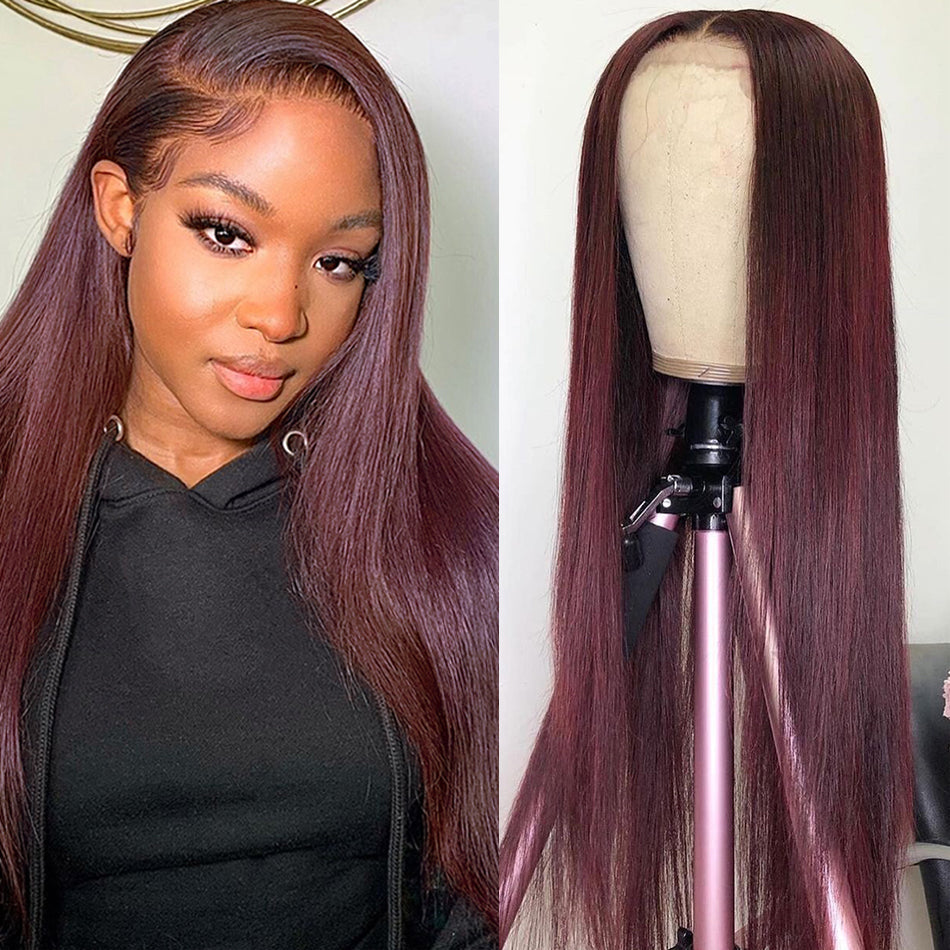 Premium 10A 210% Density Plum Burgundy Wine Purple Colored 6x5 Glueless 13x6 Lace Front Human Hair Wigs