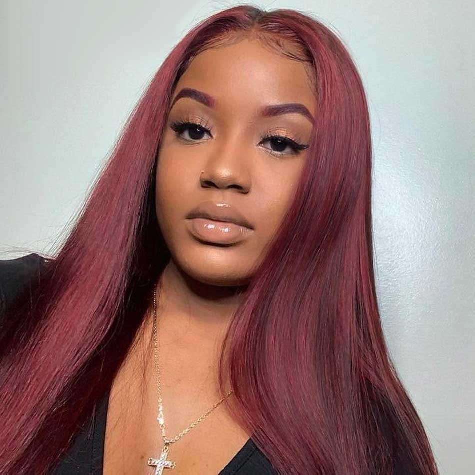 SUPER DEAL !  99j Burgundy Colored 13x6 Lace Front Human Hair Wigs