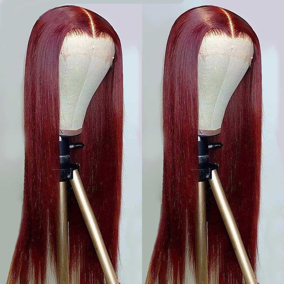 SUPER DEAL 99j Burgundy Colored 13x6 Lace Front 5x5 Glueless Lace Ready To Go Wig Straight Human Hair Wigs