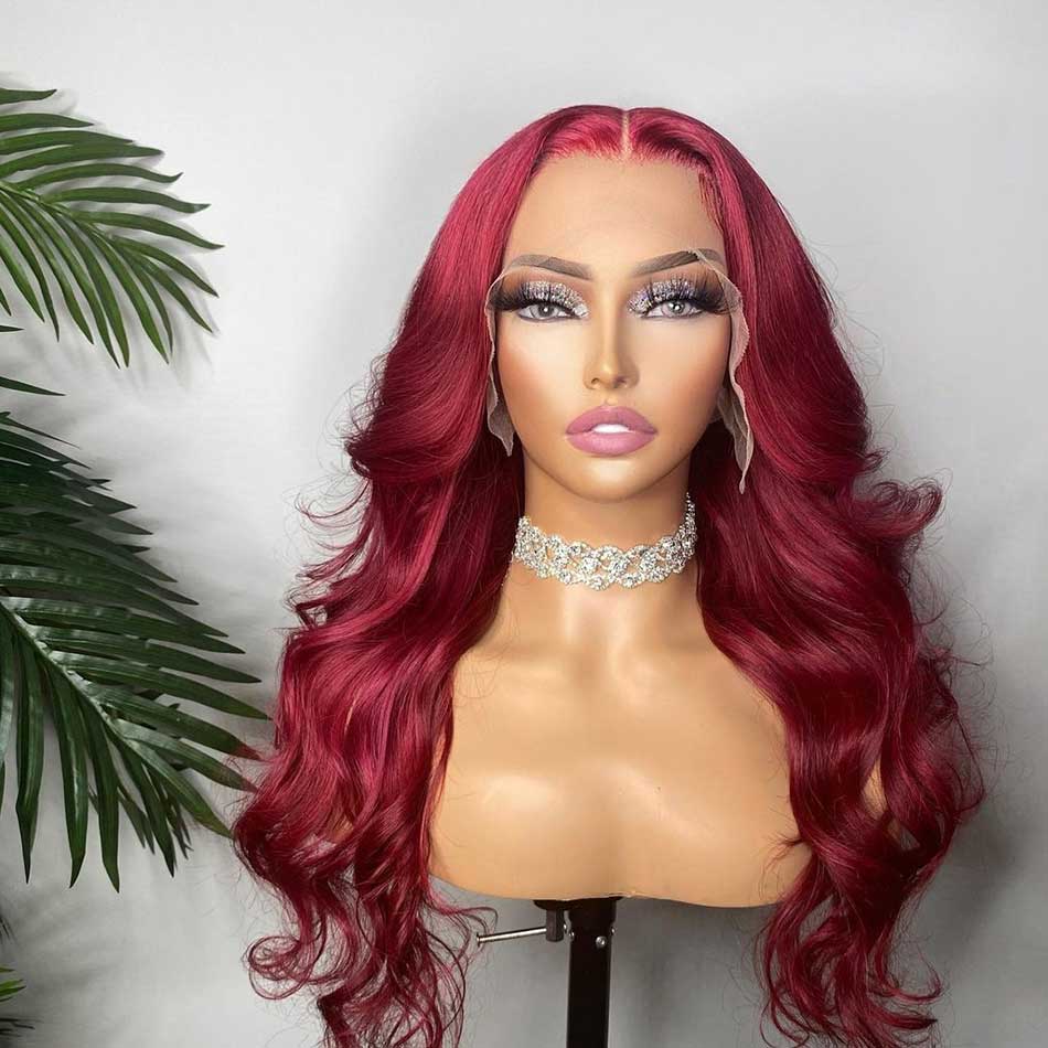 Reddish Burgundy Colored 13x6 Lace Front Closure Wig 5x5 Glueless Ready To Wear Human Hair Wigs Body Wave