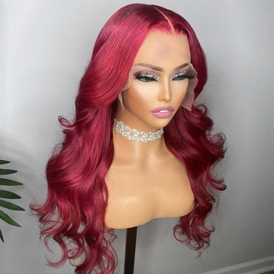 Reddish Burgundy Colored 13x6 Lace Front Closure Wig 5x5 Glueless Ready To Wear Human Hair Wigs Body Wave