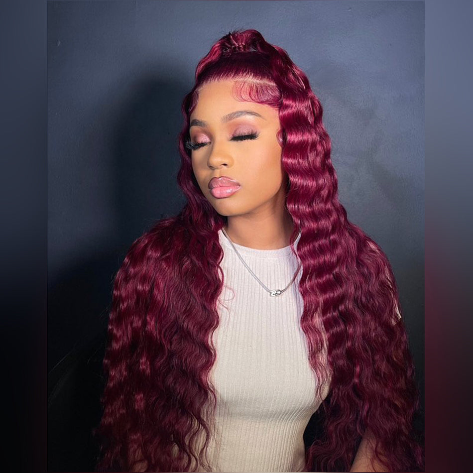 99j Burgundy  13x6 Lace Front Wig 5x5 Glueless Ready Go Wig Loose Deep