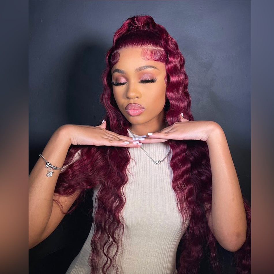 99j Burgundy  13x6 Lace Front Wig 5x5 Glueless Ready Go Wig Loose Deep