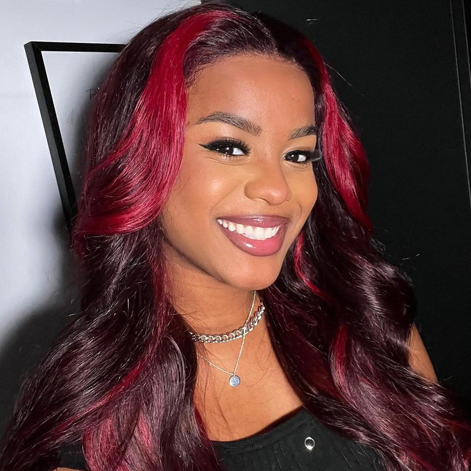 Premium 10A 210% Density Highlight Burgundy With Red Colored 13x6 Lace Front Wig 6x5 Glueless Ready To Go Human Hair Wigs