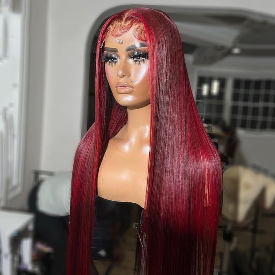 Premium 10A 210% Density Balayage Red Colored 6x5 Glueless Ready To Go Wigs 13x6 Lace Front Human Hair Wig-012