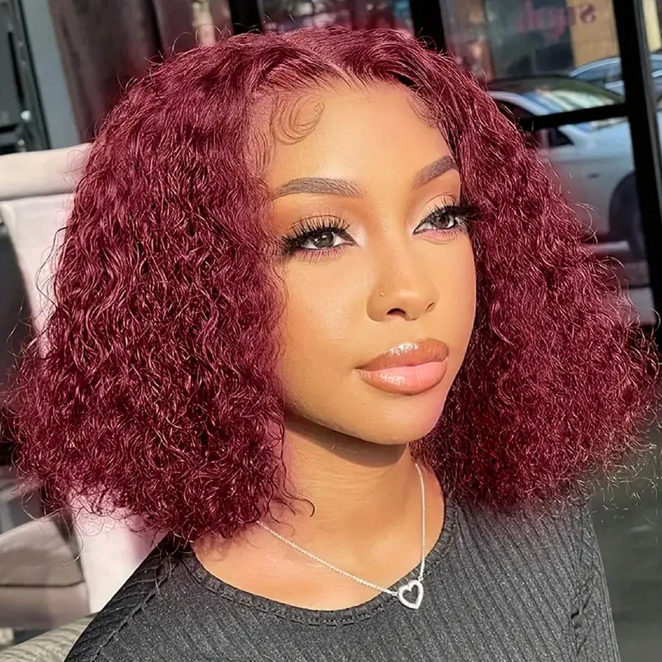99J Colored Short BOB 13x6 Lace Front Wig 5x5 Glueless Ready To Go Human Hair Wig Jerry Curly