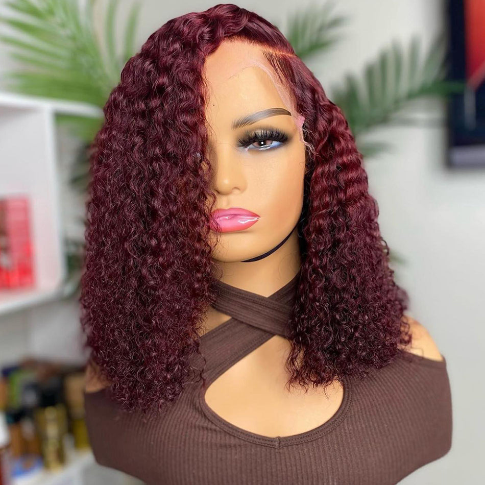 99J Colored Short BOB 13x6 Lace Front Wig 5x5 Glueless Ready To Go Human Hair Wig Jerry Curly