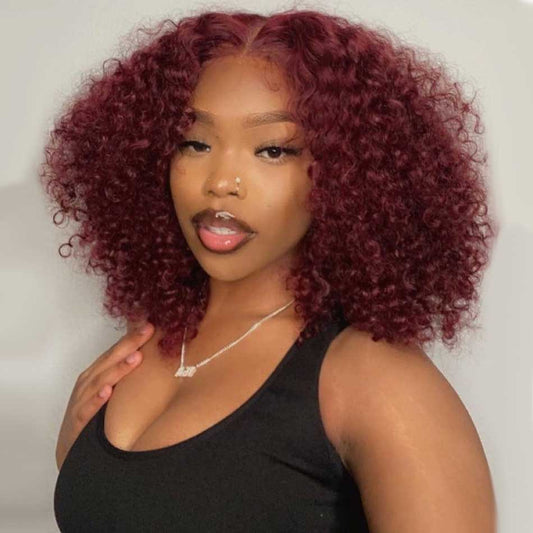 99J Colored Short BOB 13x6 Lace Front Wig 5x5 Glueless Ready To Go Human Hair Wig Jerry Curly